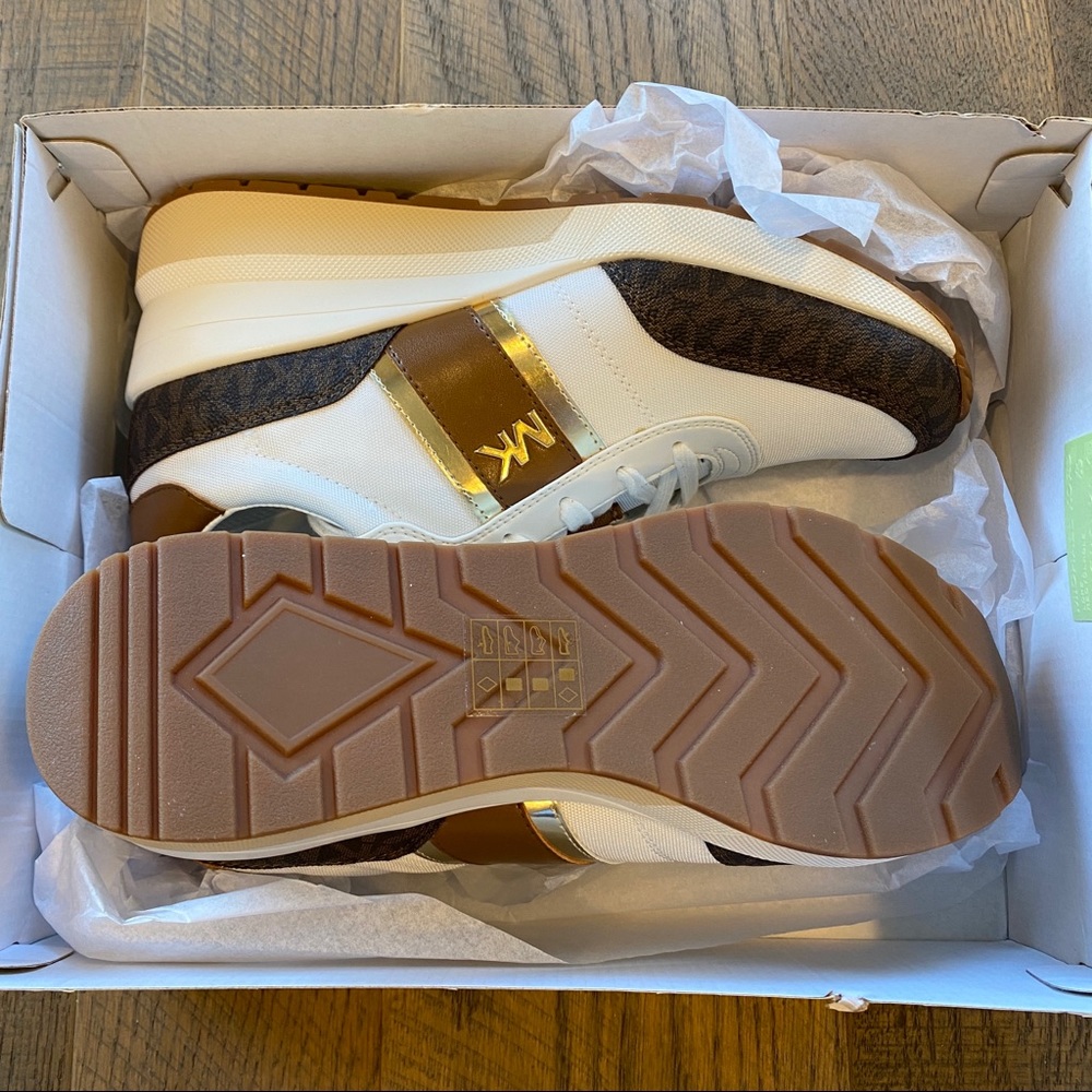 Michael Kors Mabel Brown MK Trainer Wedges Sneakers Shoes Flats Multi Size NEW - Picture 6 of 6